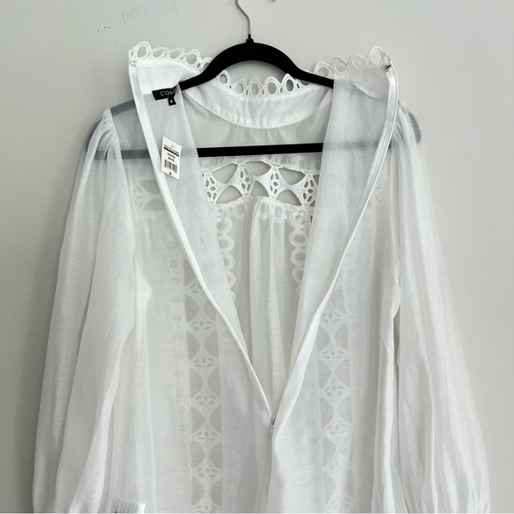 CLOSETTE CHIC NWT White Embroidered Cutout Eyelet Sheer Long Sleeves Blouse Sz M - Picture 12 of 15